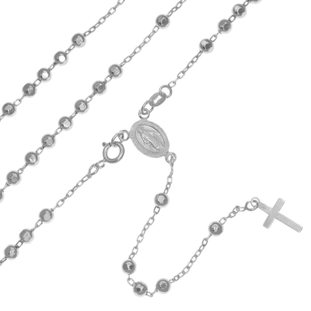 Różaniec srebrny - 5 dziesiątek rodowany diamentowany 4 mm srebro pr. 925 RC028